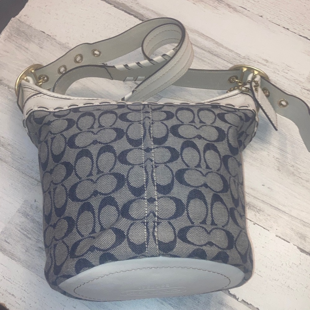 Genuine Vintage Coach Bleeker Signature Denim  White Leather Crossbody Bucket